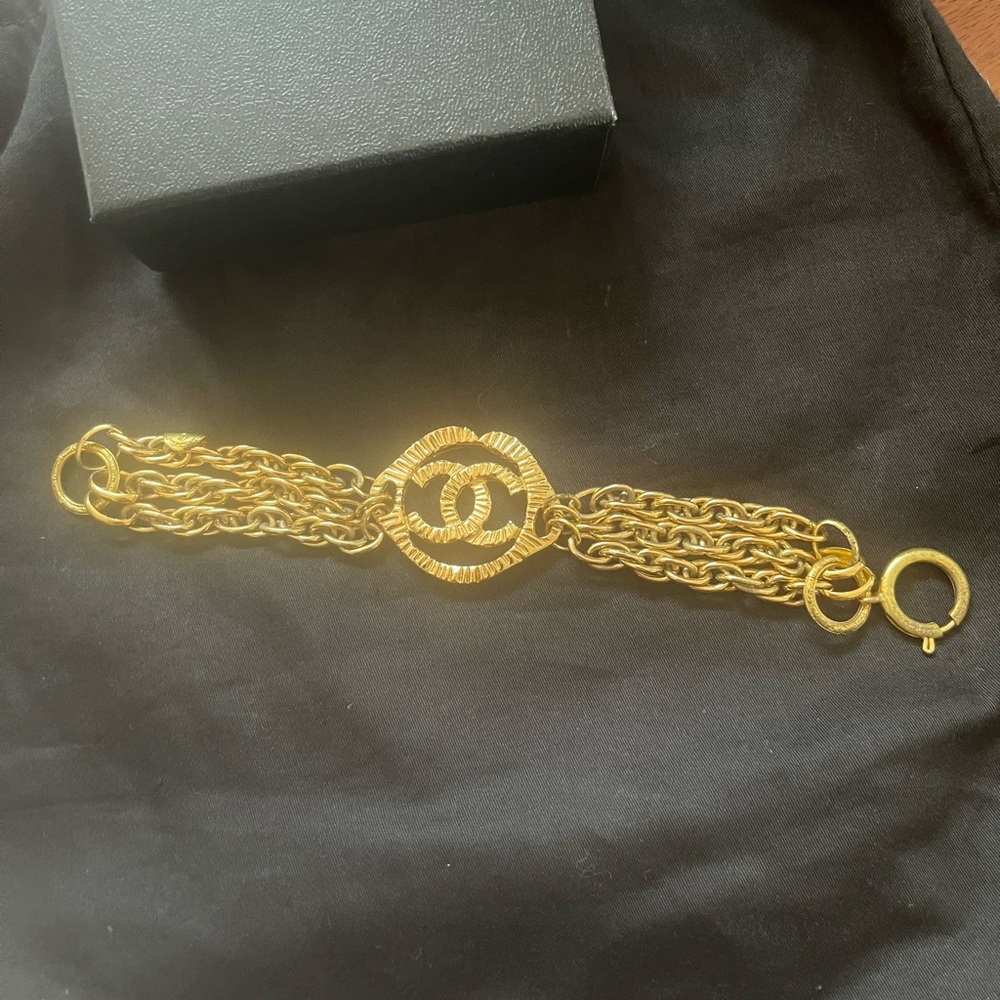 Authentic Chanel Vintage CCLogo Gold tone multi-chain bracelet